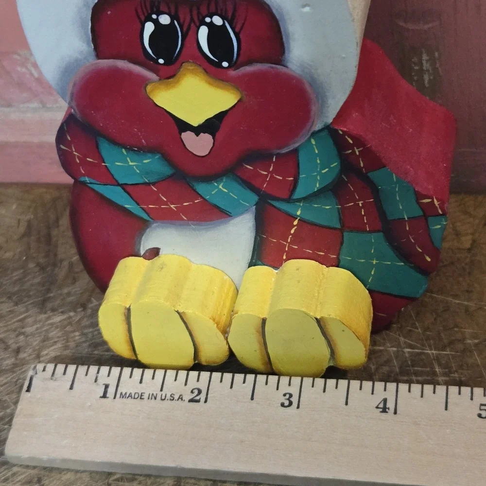 Folk Art Style Hand‎ Painted Wood Shelf Sitter Christmas Cardinal Scarf Decor